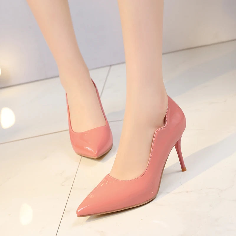 Nude High-Heeled Shoes for Women, Thin Heels, Pointed Toes, Small Size 30, 2024 New Style for Ladies, Elegant Spring and Autumn White Sexy Patent Leather Professional Black Women's Single Shoes, European and American Extra La