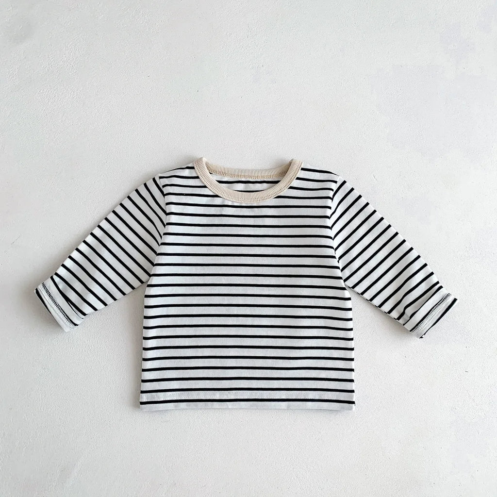 Infant Clothes Toddler Boy Cotton Long Sleeves T-shirts Spring Autumn Outfits Girl Baby Solid Bottoming Shirt Kid Striped Tees