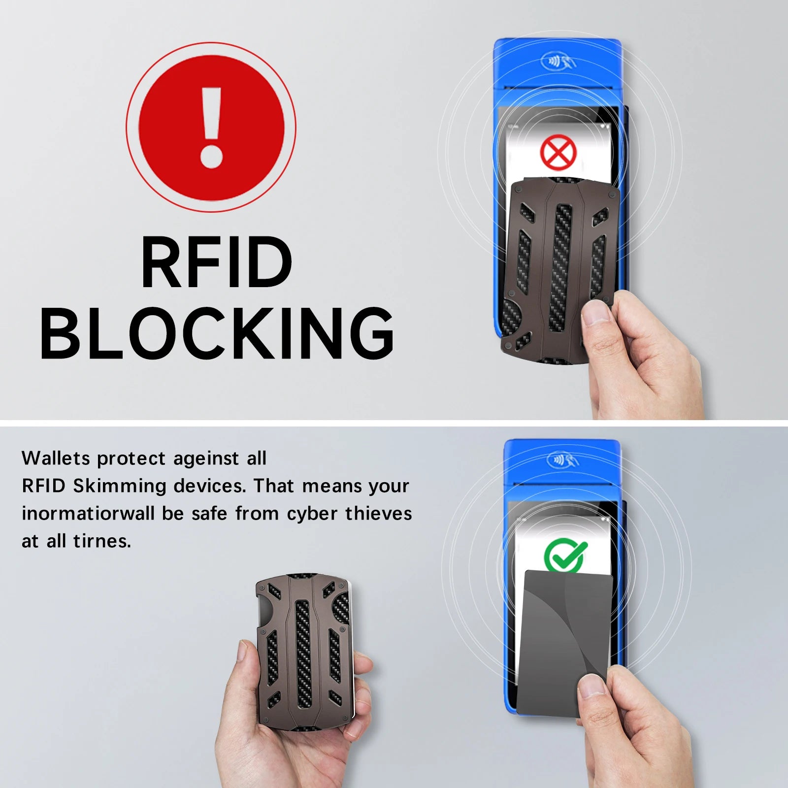 Slim RFID Blocking Metal Wallet for Men & Women with Money Clip Or Cash Strap Scratch Resistant Card Holder