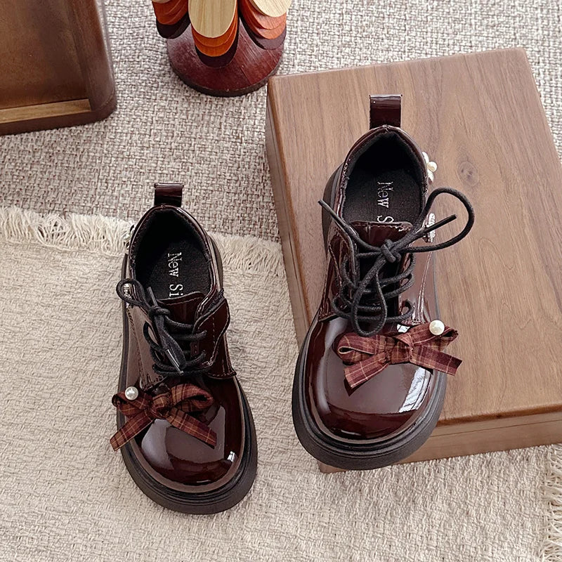 Girl School Perform Shoes Spring Autumn Chic Bow Children Dress Mary Jane Shoes Princess Wedding Party Kids Lolita Leather Shoes