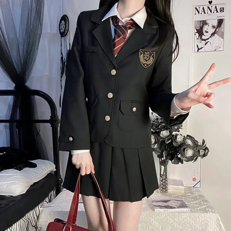 Girls College Style Fashion Sweet Blazers Anime COS Sexy Kawaii Mini Pleated Skirt Uniform, Japanese Student JK School Uniform