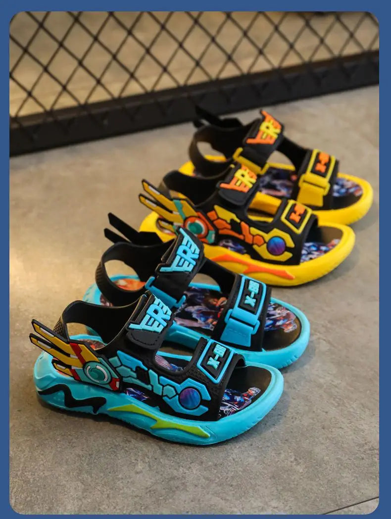 Kids Sandals for Boys 3-12 Year Old Soft Sole Anti Slip Cartoon Design Beach Outdoor Sandals