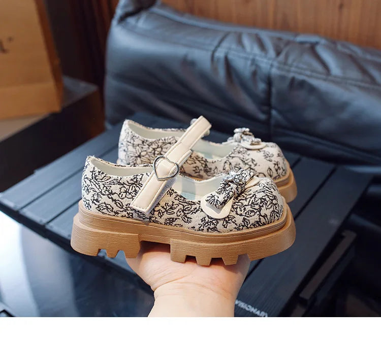Girls Party Mary Janes With Rhinestone Bow Flower Girl Wedding ShoesBreathable Lining For Kids  Princess Shoes Ages 4-7