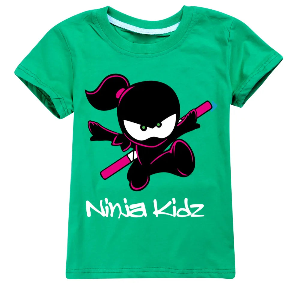 Ninja Kidz Baby Kids Summer Cotton Short-Sleeved T-shirts Children Sweatshirt Cartoon Teenager Tops Boys Girls Tees Clothing