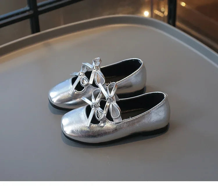 Elegant Girl Princess Shoes New Kids Leather Shoe Spring Autumn Children's Fashion Causal Black Ballet Shoes Solid Color Bowknot