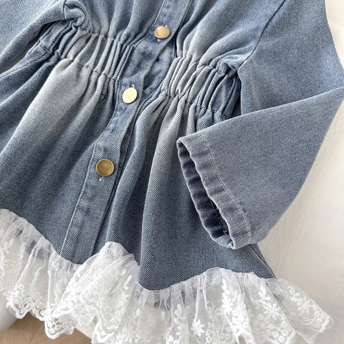 Girls' Denim Jacket 2025 Autumn Korean Version New Girls' Lace Patchwork Long Jacket