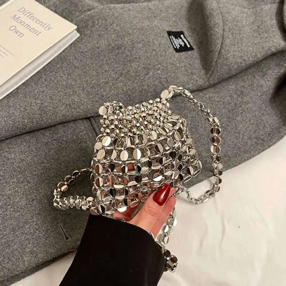 Elegant Sequin Evening Banquet Bag Temperament Underarm Bag Glitter Shoulder Bag Mini Small Purse Silver Shiny Bag Women