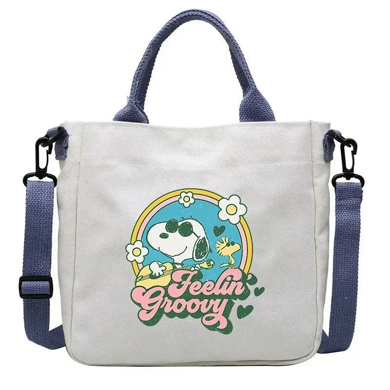 Snoopys Cartoon Canvas Bag Children Crossbody Bags School Bookbag Student Supplies Lightweight Portable Kawaii Shoulder HandBag
