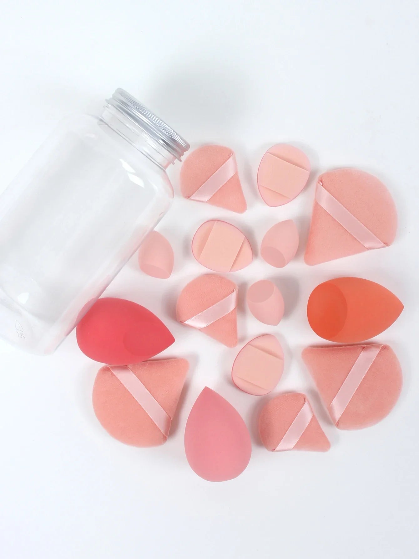 15Pcs Premium Powder Puffs with Storage Jar - Makeup Blending Sponges Set for Face Foundation & Loose Powder Kit