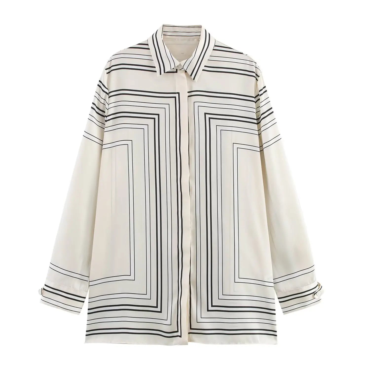 HH 2025 Women Trouser Suit Turn-down Collar Long Sleeve Single-breasted Slim Print Shirt+High Waist Zipper Loose Long Pants