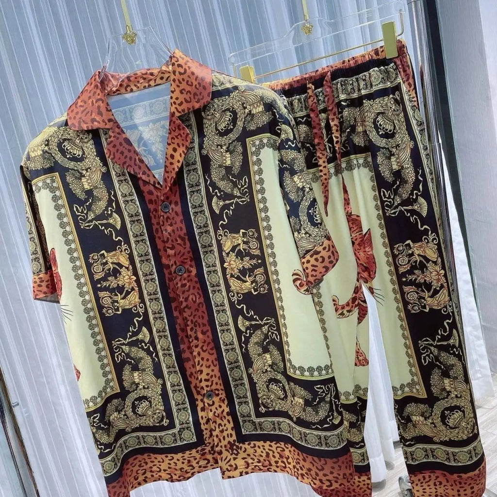 Summer new short-sleeved trousers suit men's trend printing fashion versatile casual two-piece set