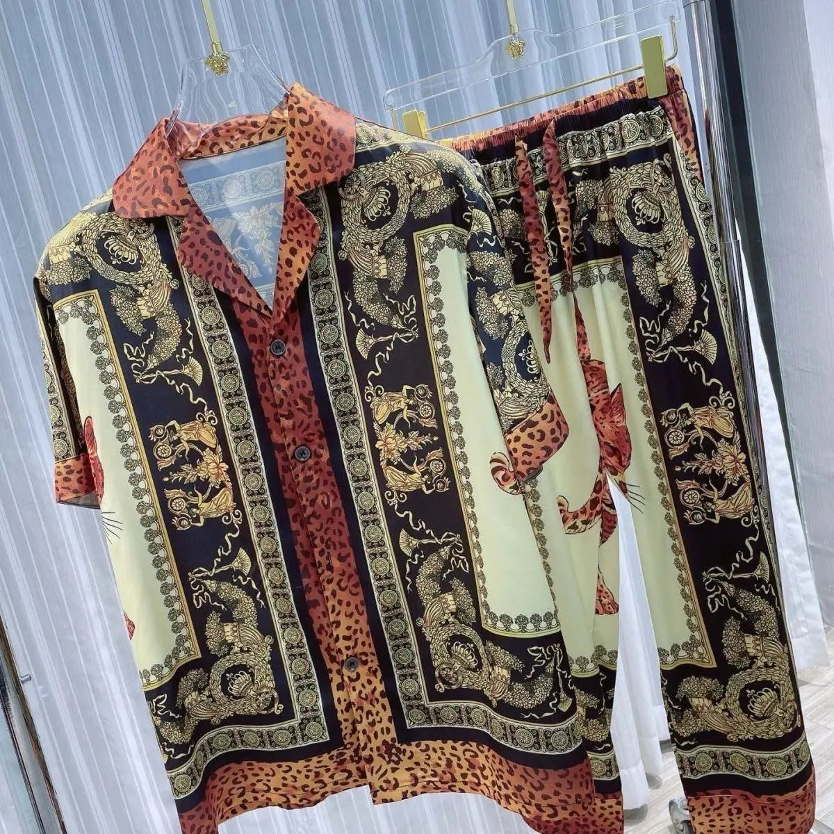 Summer new short-sleeved trousers suit men's trend printing fashion versatile casual two-piece set