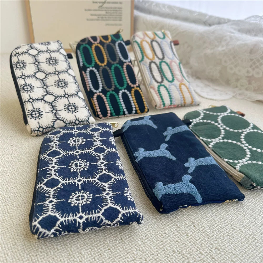 Ladies' Coin Purses Handmade Cotton Linen Embroidery National Personalized Canvas Lipstick Mobile Phone Glasses Storage Bags