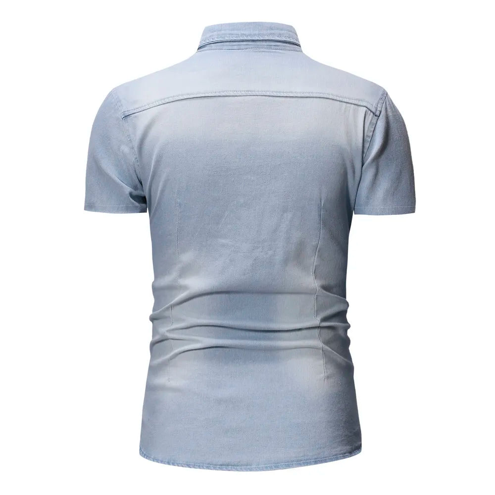 Men's Denim Short Sleeve Shirt Summer American Casual Workwear Style Fashion Jean Shirt Breathable Daily Wear Summer Clothing