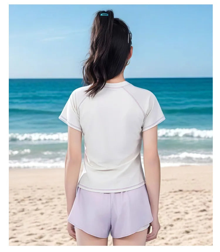 Summer New Girls Swimwear Teen Conservative Two Piece Sports Swimsuit for Developing Youth