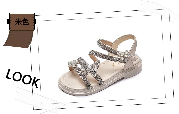 Little Girl's Sandal Summer Kids Princess Sandals Children Soft-soled Beach Sandals fit 2-13Years Old Kid Shoes Pink Black Beige