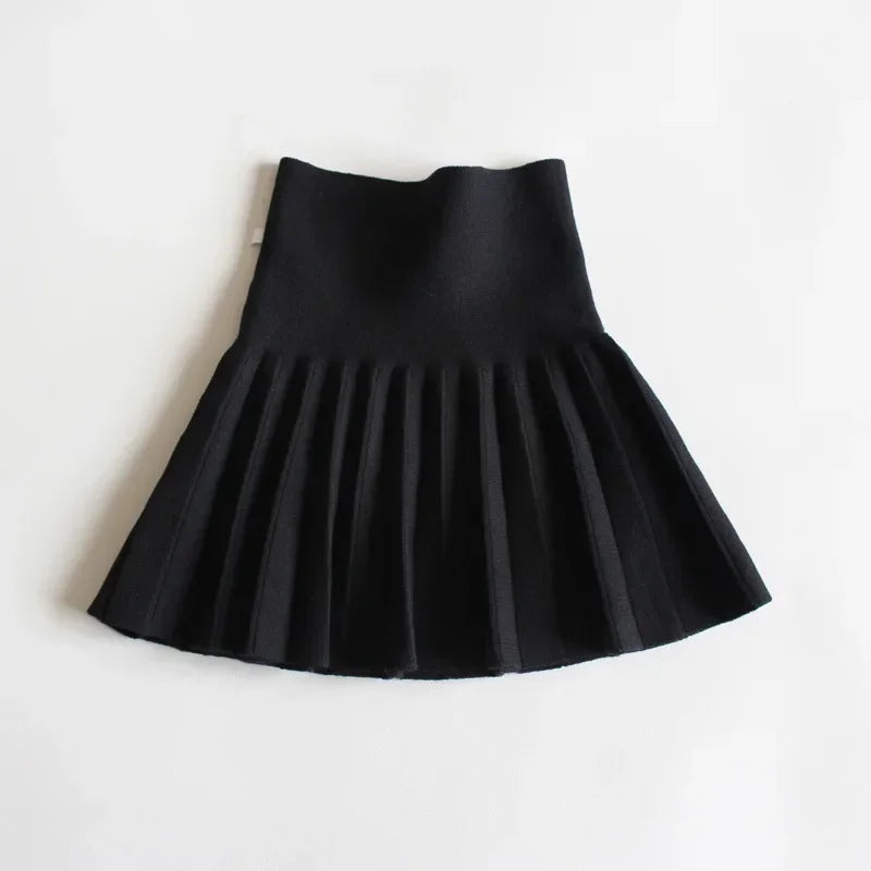 Baby Girls Knit Skirt Autumn Winter Princess Pleated Children School High Waist Mini Tutu Skirts Kids Clothing