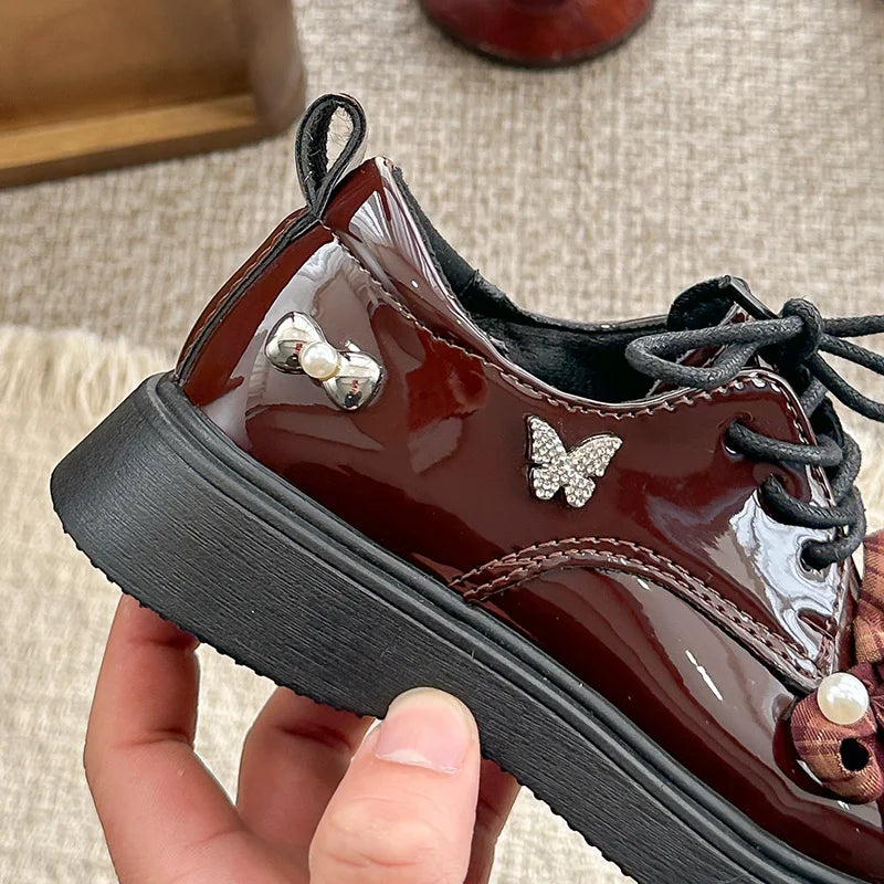 Girl School Perform Shoes Spring Autumn Chic Bow Children Dress Mary Jane Shoes Princess Wedding Party Kids Lolita Leather Shoes