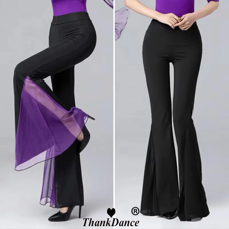 Women Dance Trousers Elegant Flared Pants Latin Ballroom Belly Dance Pants Practice Dance pant Performance Costume