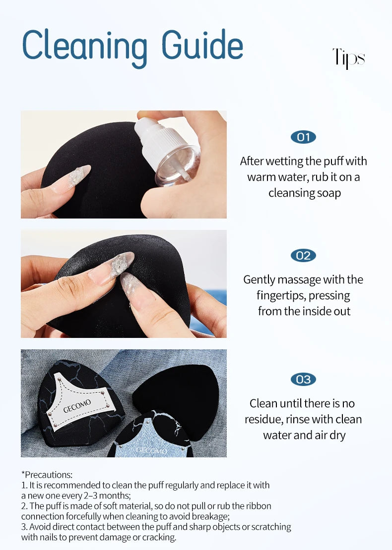 2PCS Denim Makeup Powder Puff Set Soft Skin-Friendly Dry & Wet Dual-Use Sponge Cushion For Liquid Foundation
