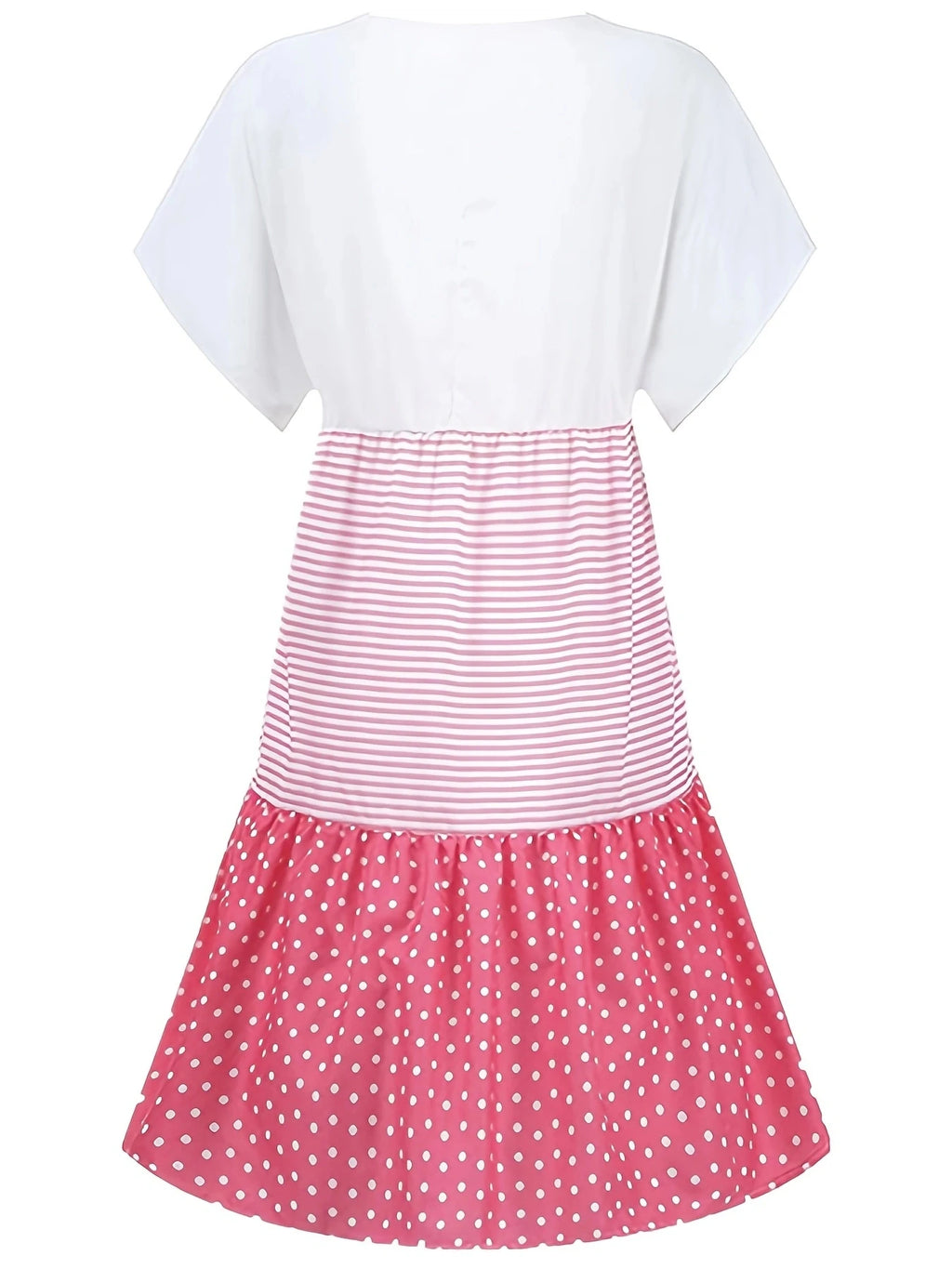 Summer-Essential V-Neck Dress: Striped & Polka Dot, Knee-High Casual Tunic for Women - Durable,Easy-Care Fabric