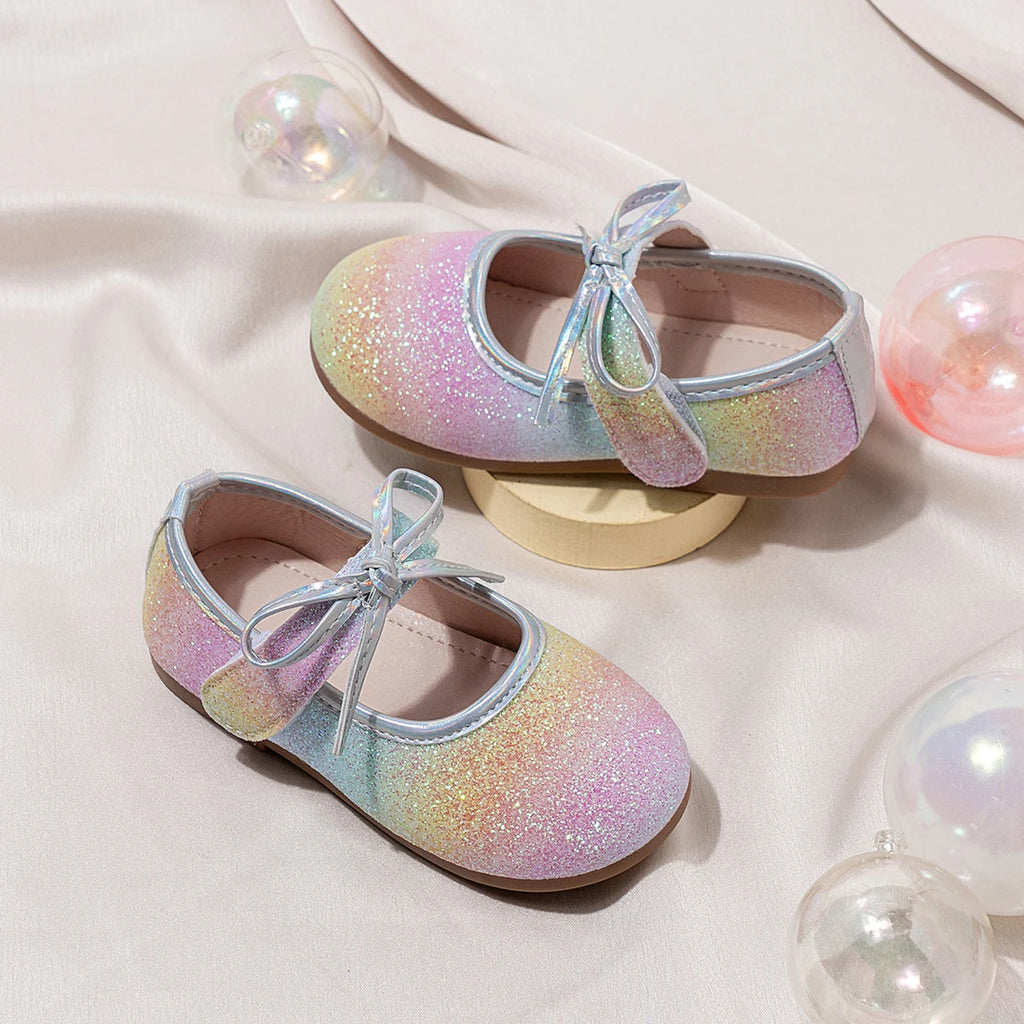 Girl'S Princess Shoes Glittery Rainbow Color Beautiful Autumn Kids Single Shoe Flat Mermaid Toddler Anti-Slip Children Shoe