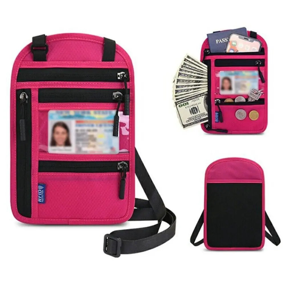 Anti-theft Security Stash Pouch Nylon RFID Blocking Passport Bag with Adjustable Neck Strap Waterproof Travel Neck Wallet