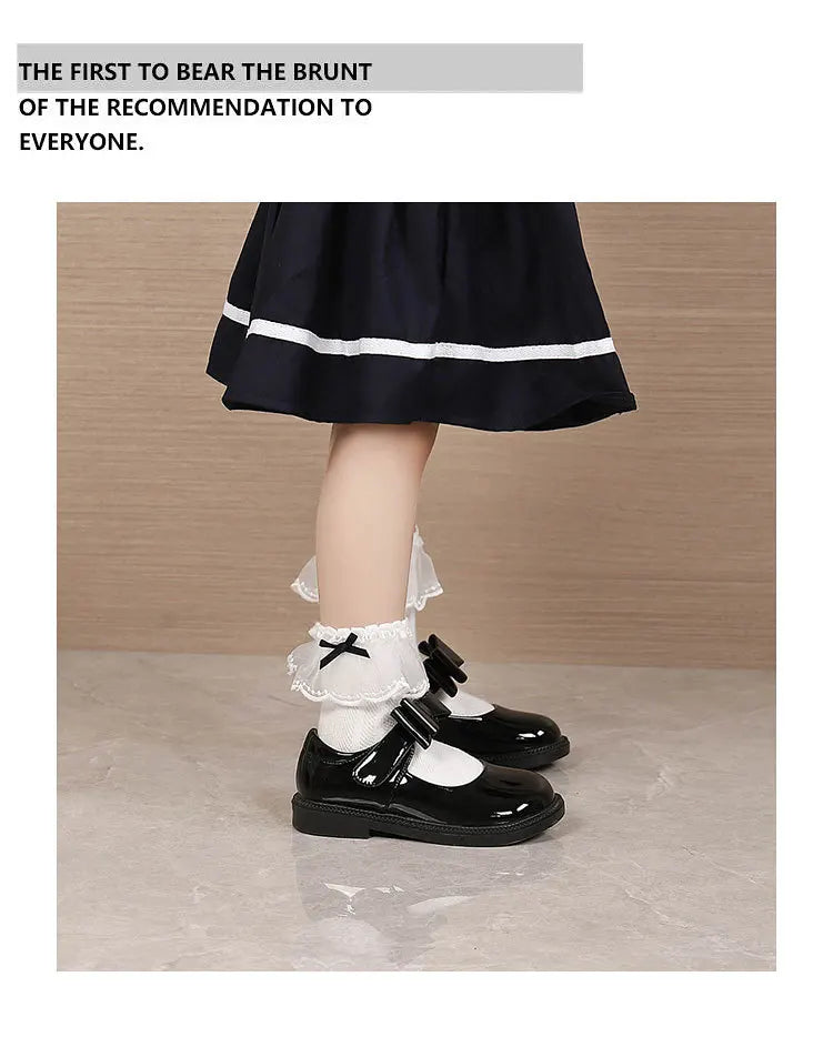 New Girl Leather Shoes Princess Kid Student School Causal Black Versatile Shoes Hook & Loop Children Glossy Mary Jane Autumn Hot