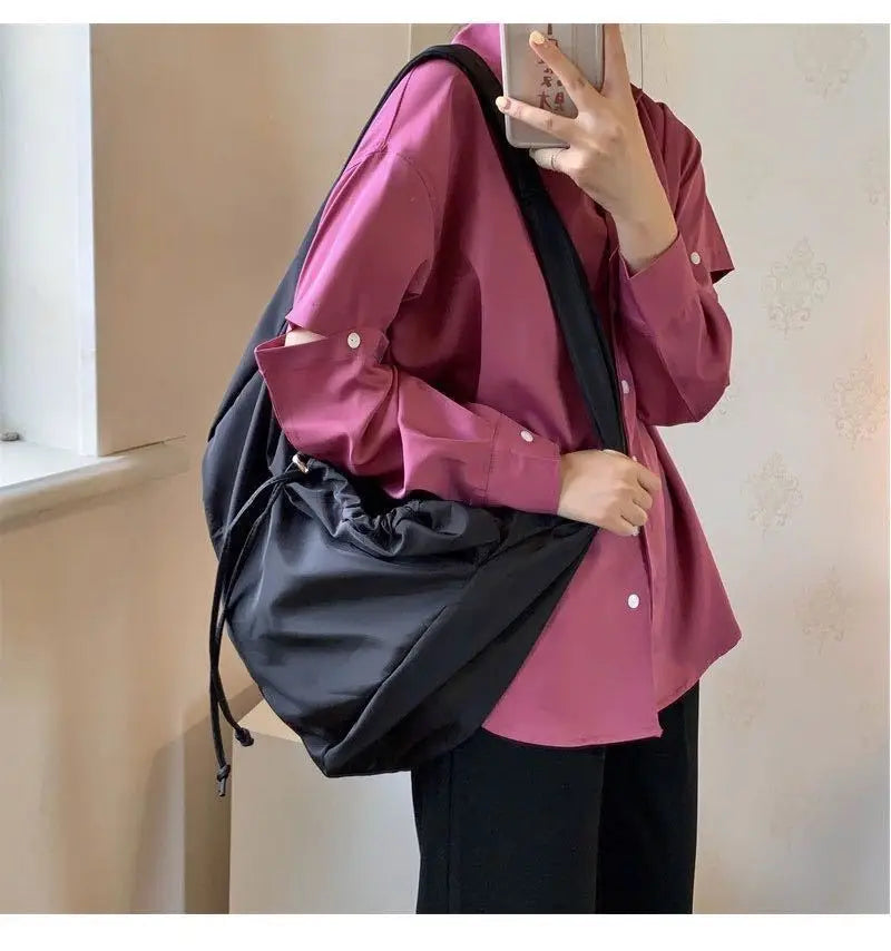 Women Bag New Nylon Bucket Fashion Solid Zipper SOFT Shoulder Bag Purses and Handbags Luxury Designer Black Tote Bag