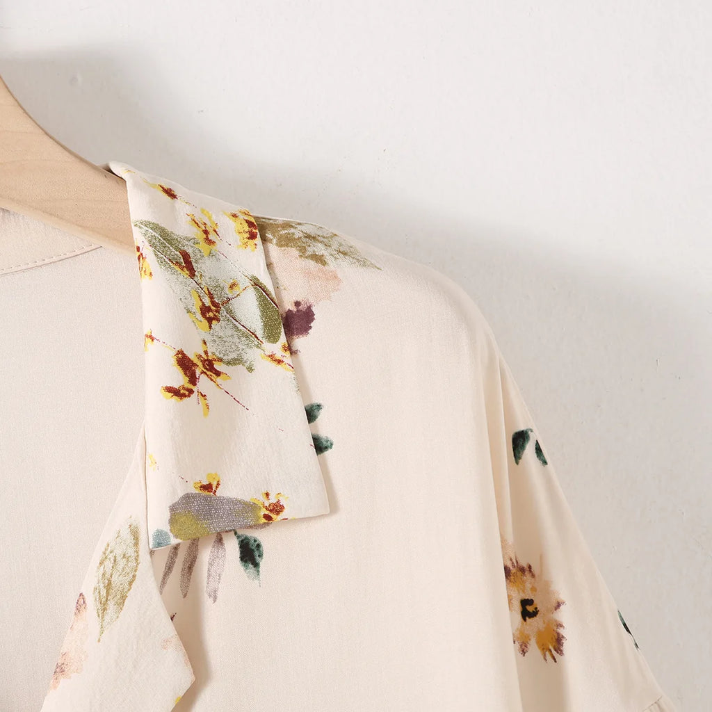 Elegant Versatile Floral Shirt & Shorts/Pants Set Women French Style Silky Viscose Loungewear 2Pcs Summer Pajamas Outerwear Top