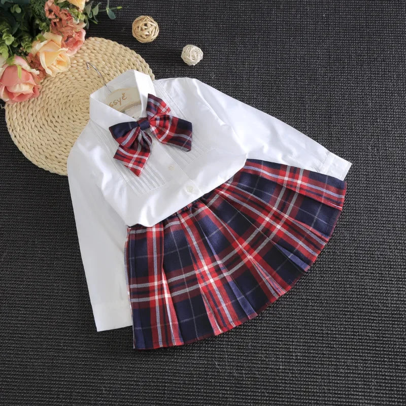 Girls' 2-Piece Outfit Set Bow Shirt + Pleated Skirt Cute Toddler Clothes for Ages 2-7 Years Kids' Fashion Set