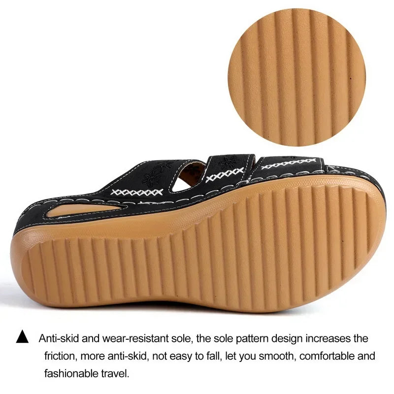 Summer Women Wedge Sandals Premium Orthopedic Open Toe Sandals Vintage Anti-slip Leather Casual Female Platform Retro Shoes
