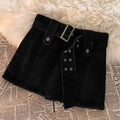 Skirts Female Casual Ball Gown Korean Slim A Line Skirts New Vintage Women Denim Mini Skirts Summer Solid Belt Sexy Jeans