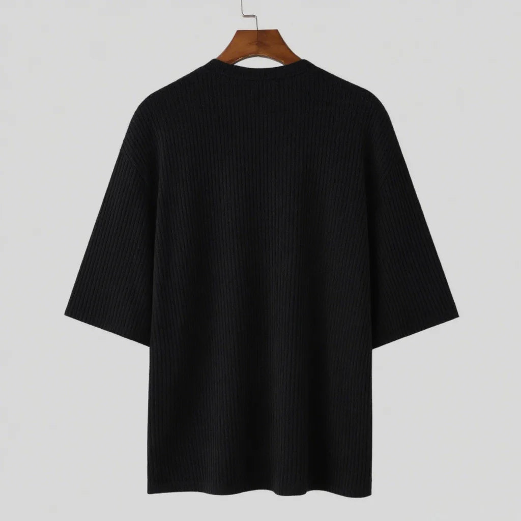 Summer Half Sleeve Knit T-Shirts Men Elastic Loose Tops Fashion V-Neck Casual Tees Male Knitting Pull On T Shirt Streetwear Man