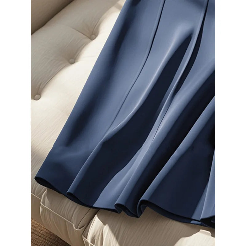 Elegance Navy Luxury Skirts For Women Spring Autumn High-end A-line Mid-length Skirts Fashion Suit Skirt Office Lady Skirt