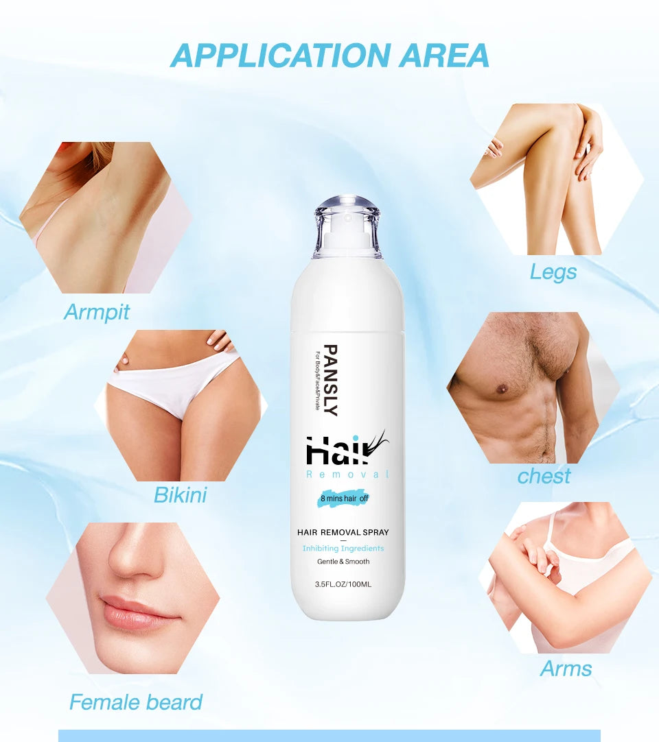 100ML Hair Removal Spray Intimate/Private Pubic And Bikini Area Painless Depilatory Inhibits Hair Growth Skin Silky Smooth
