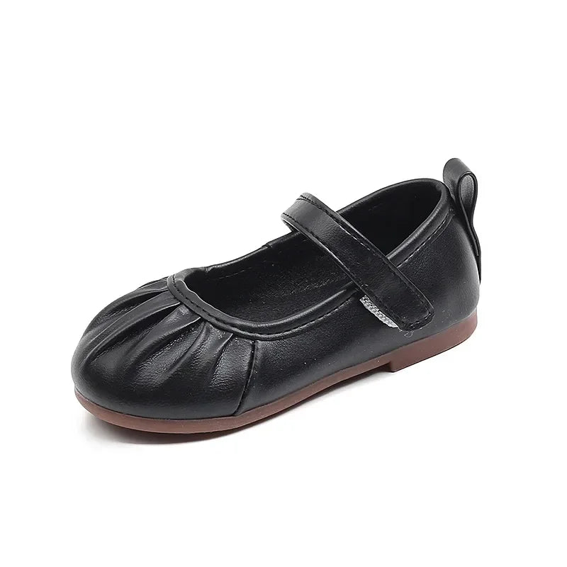 Girls Soft Sweet Princess Dance Shoes for Party Wedding Children's Fashion Pleated Leather Shoes Kids New Chic Solid Color Flats