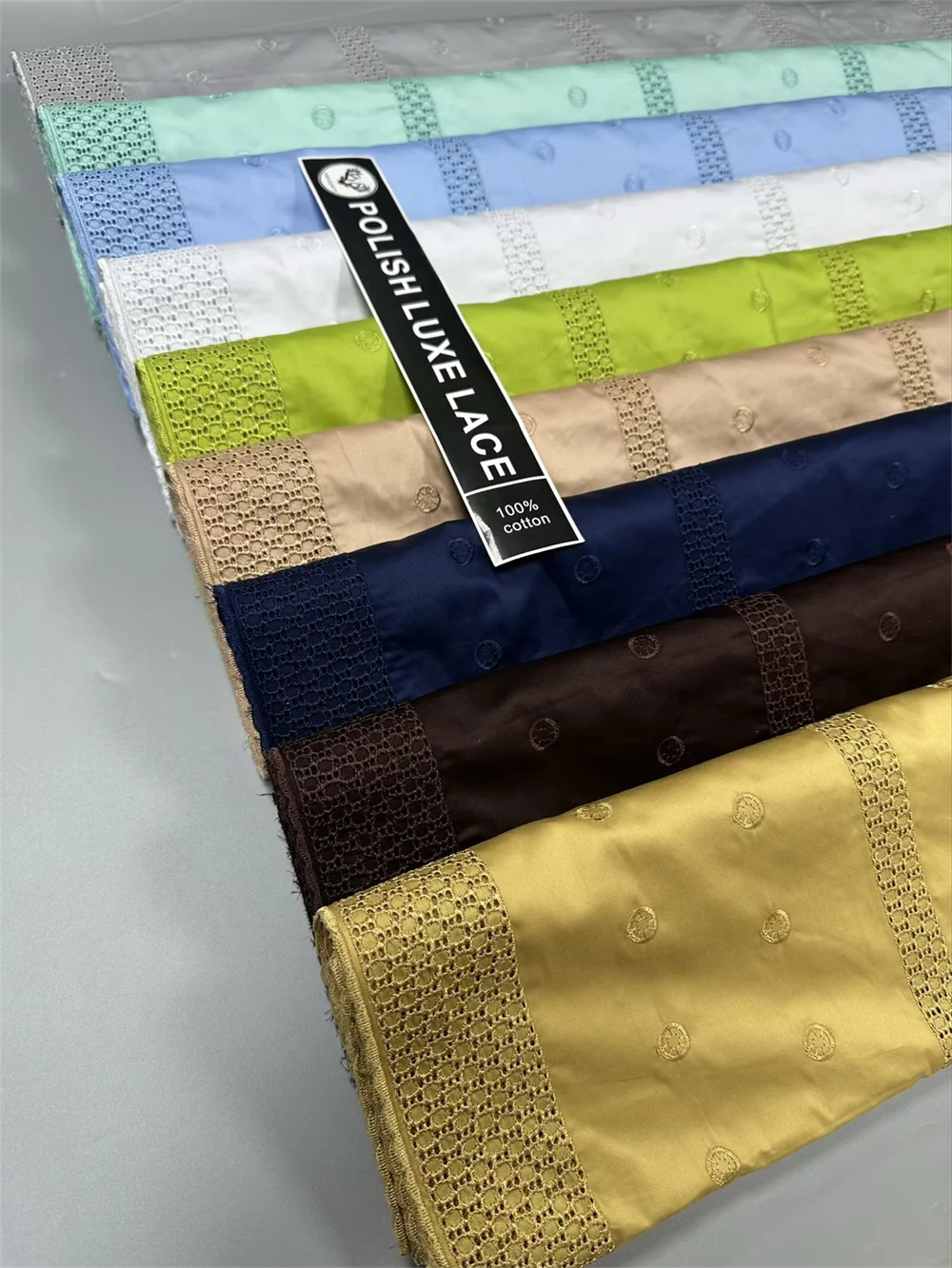 Luxury 5 Yards Nigerian 100% Cotton Polish Satin Embroidery Fabric High Quality Swiss Voile Lace Material For Men Dubai Style FS