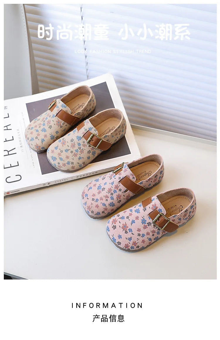 Zapatos De NiñaRetro Girl Shoe Autumn New Girl Leather Shoe Floral Princess Shoe Soft Sole Casual Kid Shoes Allmatch Women Shoes