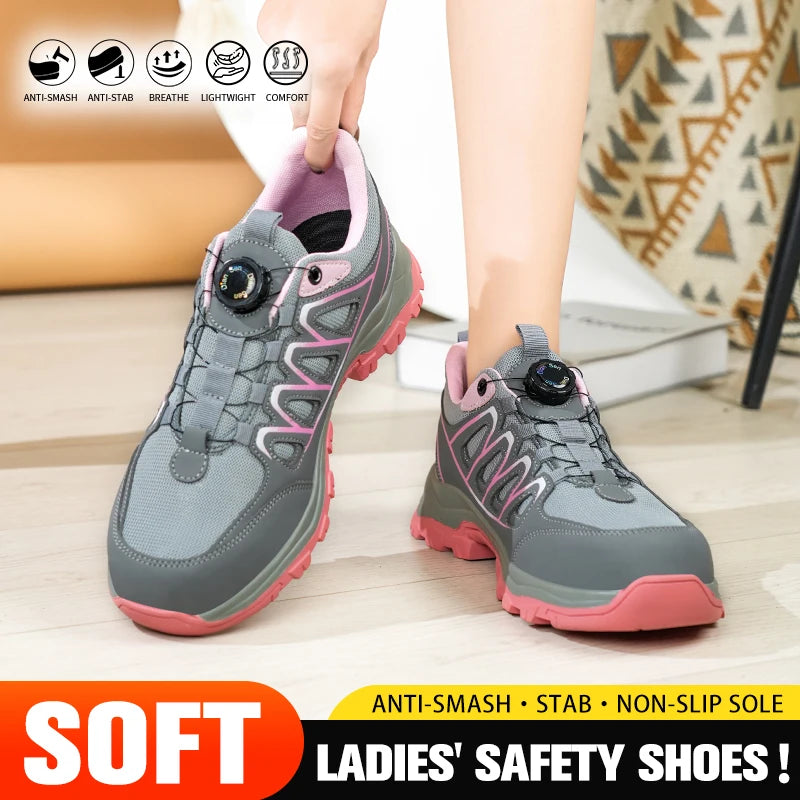 Rotating Button New Safety Shoes Women Anti-smash Anti-puncture Work Shoes Fashion Female Sport Shoes Security Protective Shoes