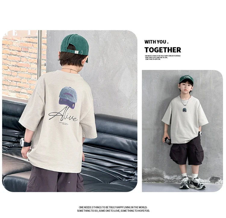 New Summer High Quality Teenage Children Short Sleeve Cotton T-shirt for a Boy Casual Tee Tops Kids Elegant Luxury Tshirt Wear
