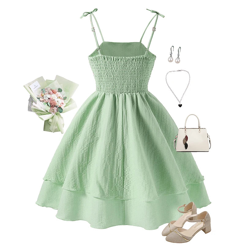 Teen Girls 13-16 Fashion Dress, Adjustable Strap Smocked Back A-Line Dress, Cute Comfortable Versatile for Daily Outings