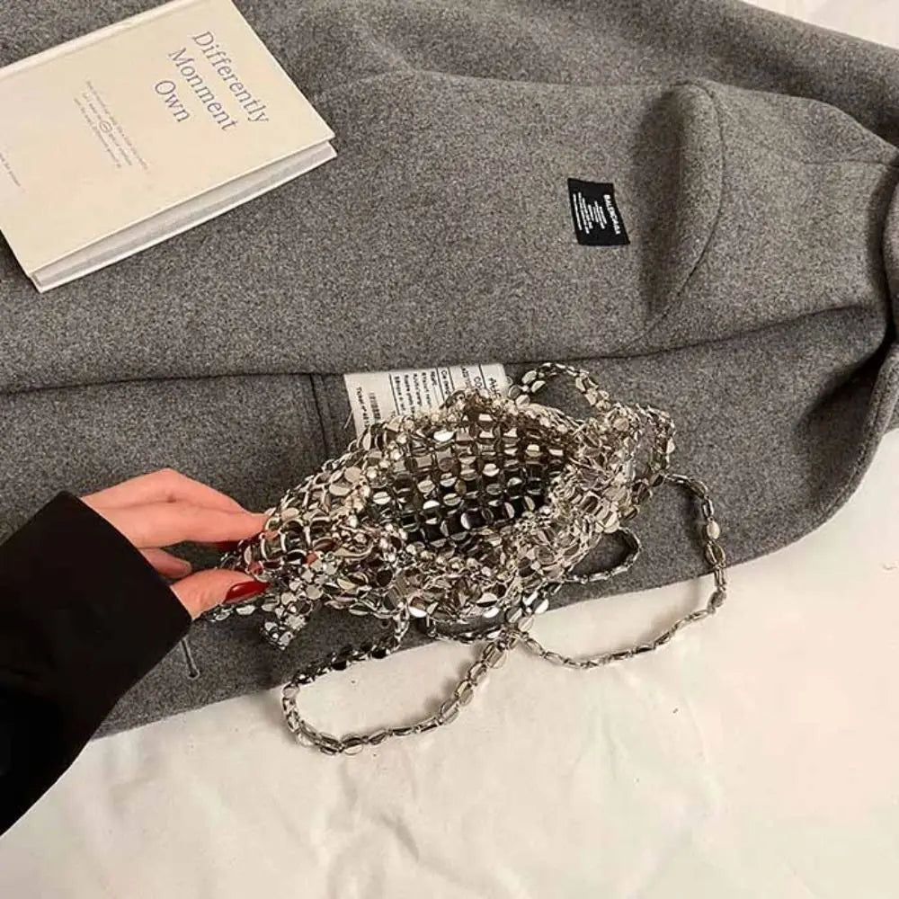 Elegant Sequin Evening Banquet Bag Temperament Underarm Bag Glitter Shoulder Bag Mini Small Purse Silver Shiny Bag Women