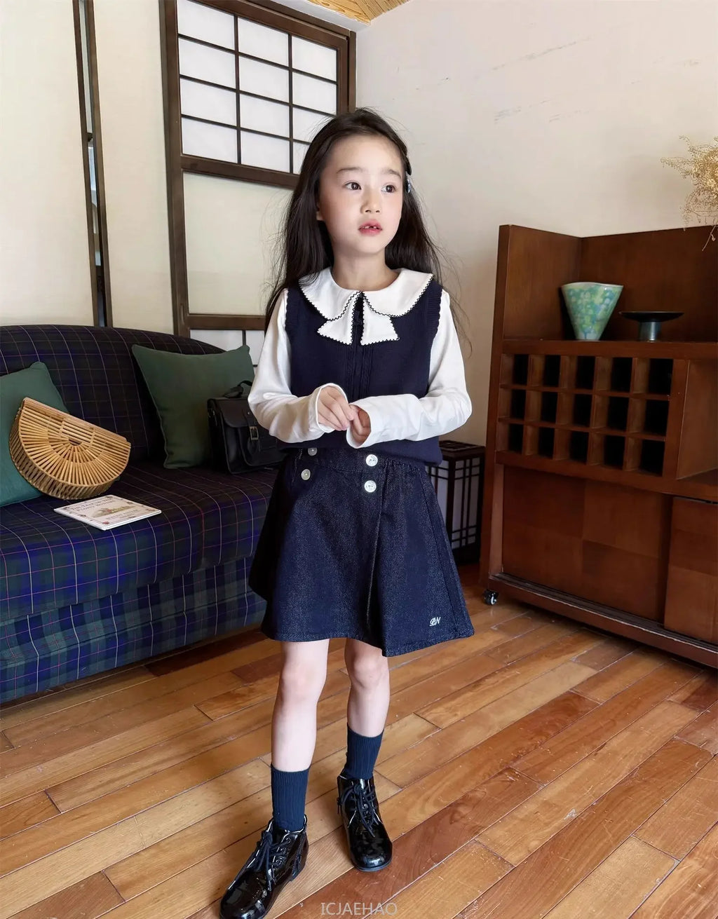 Teen Girl Clothes Waist Shell Button Denim Skirt and Top Kids Versatile Casual Outfits Children Costumes Vintage Girls Elastic