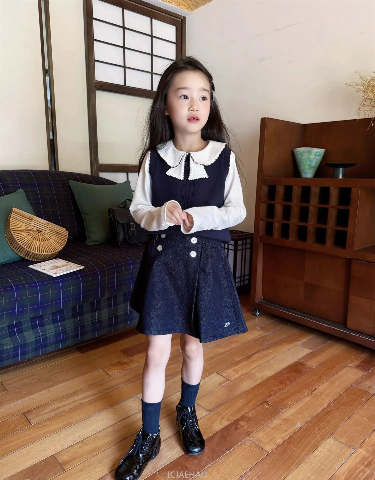 Teen Girl Clothes Waist Shell Button Denim Skirt and Top Kids Versatile Casual Outfits Children Costumes Vintage Girls Elastic