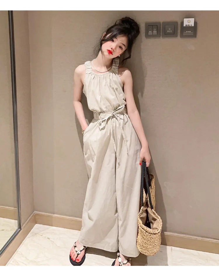 Summer Teen Girls Clothing Sets Children Fashion Princess Tops + Wide Leg Pants 2Pcs Outfits Kids Tracksuit 5 6 8 10 12 14 Years