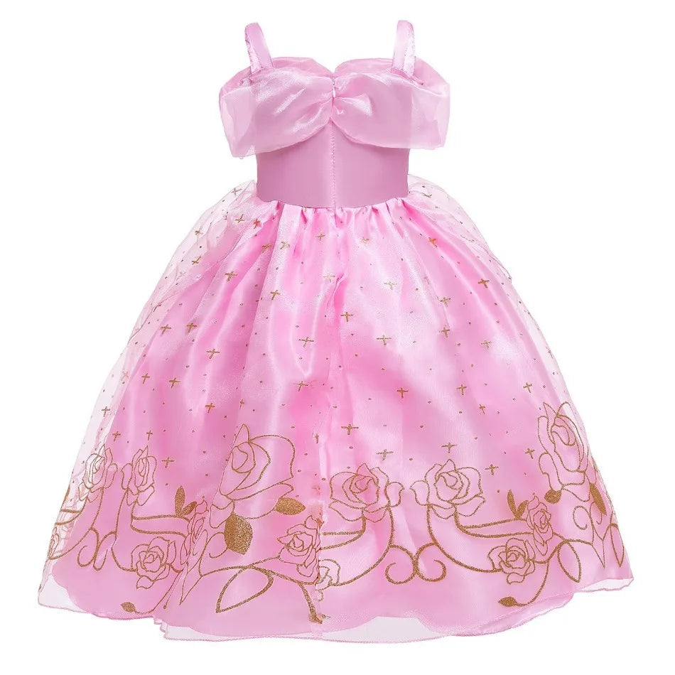 Kid Princess Pink Dress Girl Summer Fancy Party Clothes Children Sleeping Beauty Flower Dresses Christmas Carnival Costume Cloth