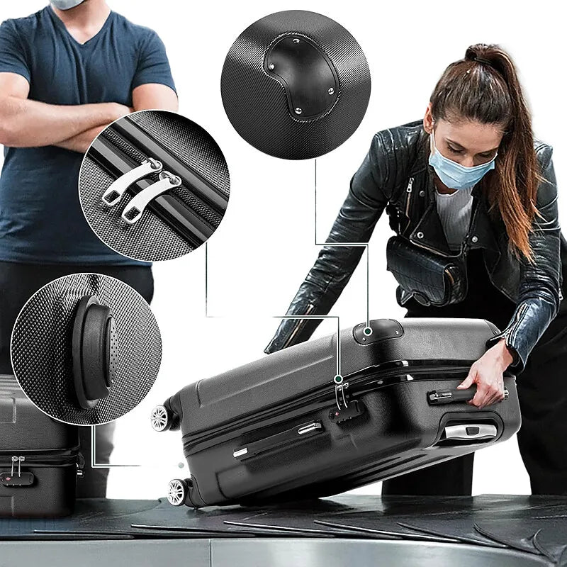 3-Piece Luggage Set Travel Lightweight Suitcases with Rolling Wheels, TSA lock & Hardside Corner, Family Travel Luggages Sets