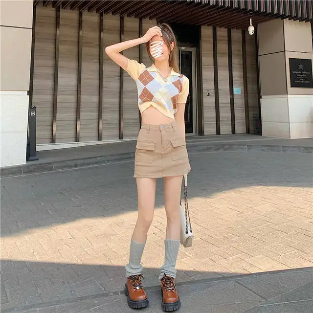 Jeans Skirts For Women Khaki Tight Woman Cargo Denim Skirt Short Stylish Premium Clothing Sales Casual Trend 2025 Korean Fashion