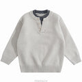 Child Minimalism Style V-Neck Sweater for Tween Boy Beige Grey Color Knitwear Korean Kids Spring Autumn Casual Knitted Clothing